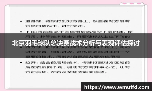 yy易游体育北京羽毛球队总决赛战术分析与表现评估探讨